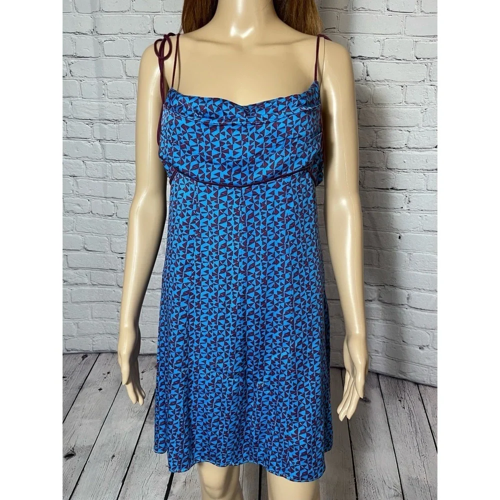 New Free People Kai Print Tie Strap Mini Blue Dress Size M